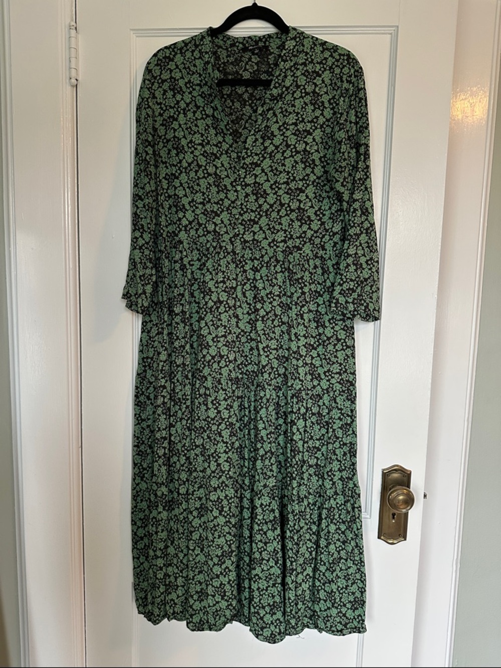 Madewell Black and Green Floral Midi Dress